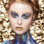 Gold blue makeup body painting by Wesley Hilton makeup