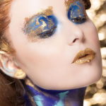 Gold blue makeup body painting by Wesley Hilton makeup editorial dripping lips