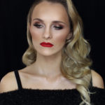 Hollywood glamour makeup - red lips and bronze gold eye makeup